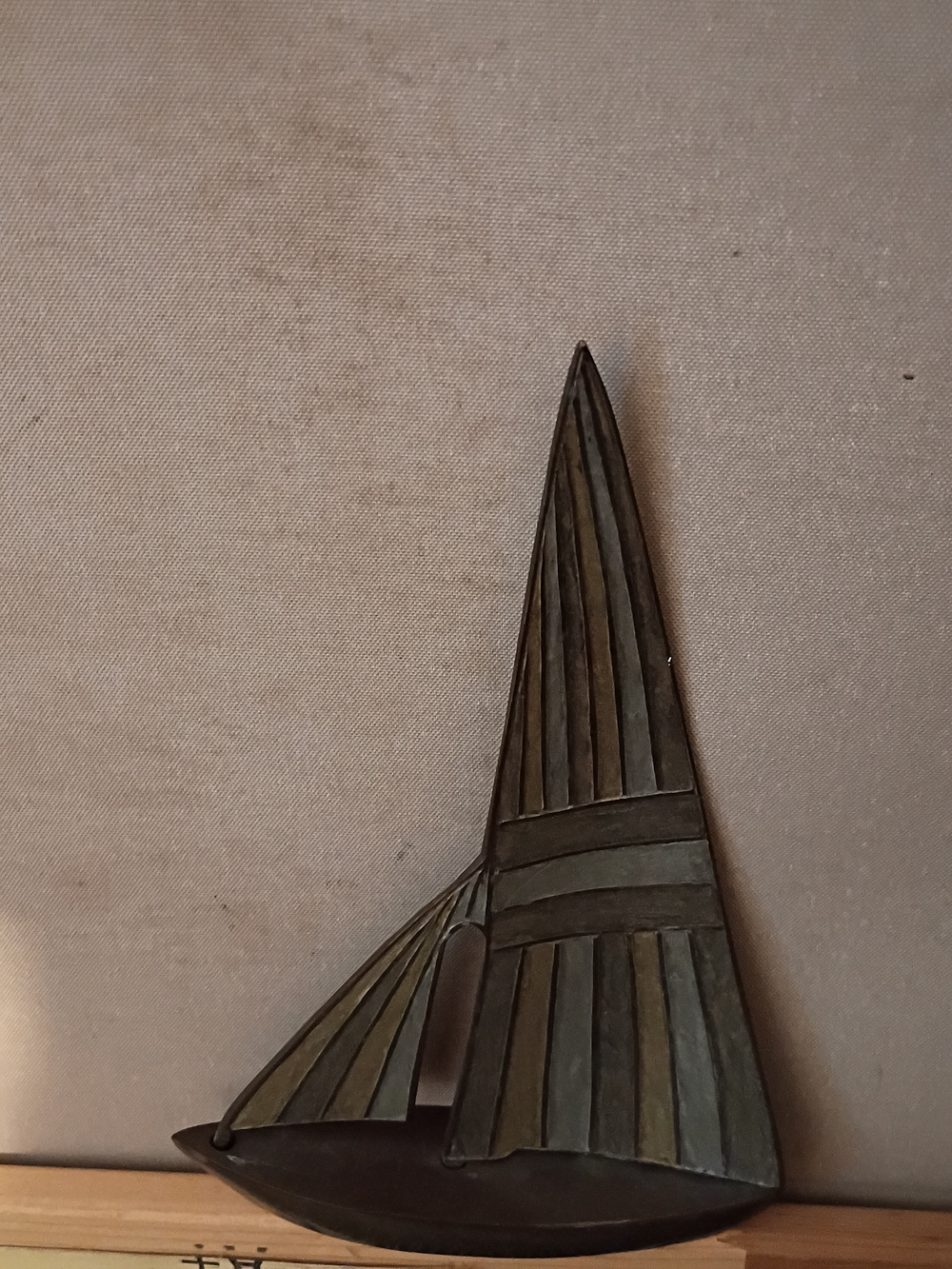 C. Jere Bronze and Brown Sailboat Wall Sculpture